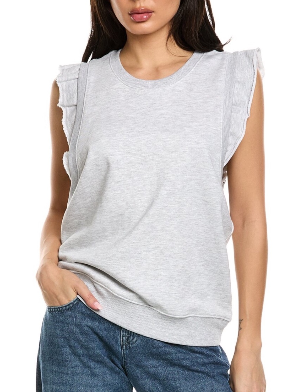 Free People Light Gray Flutter Ruffle Tank